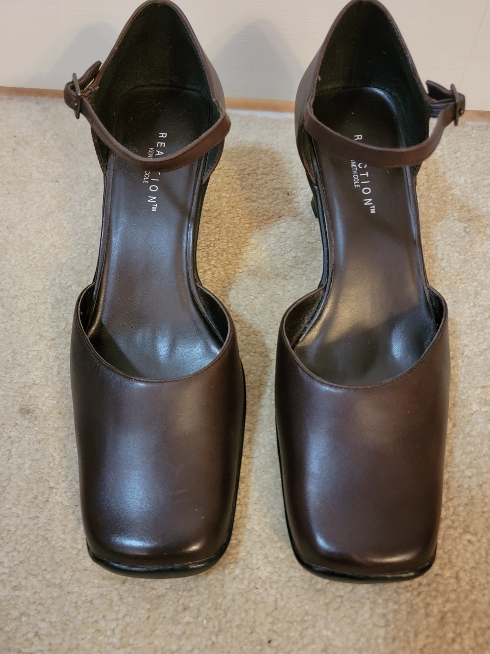Reaction By Kenneth Cole Brown Square-Toe Ankle-Strap Women's Heels Size 10 EUC